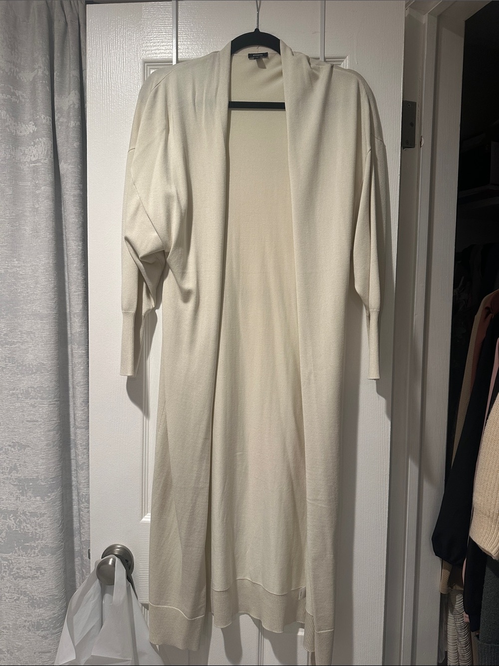 Express Long Open-Front Duster Robe in Cream